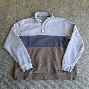 Croft & Barrow Mens Quarter Zip Pullover Sweater Medium Blue Brown Colorblock